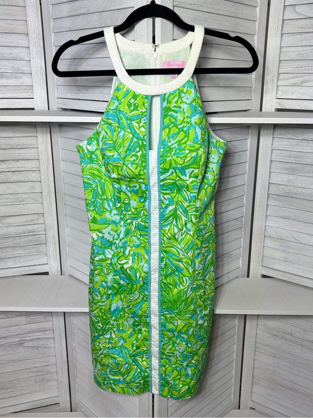 Lilly Pulitzer Size 6 Green Blue Floral Shift Dress Sleeveless Cotton
